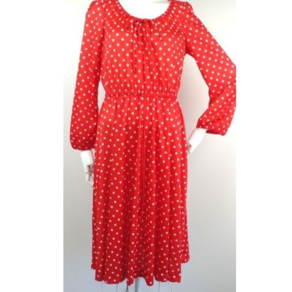Vintage 70s Red Hot Dot Slinky Disco Dress 12 or M